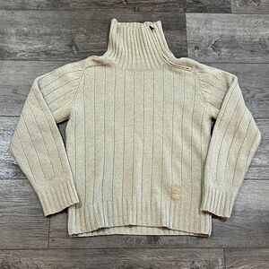 Vintage 90s Diesel Turtleneck Jumper Wool Sweater Cream Knit - Men's Large